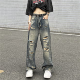 Men Jeans Retro Washed Distressed Ripped Jeans